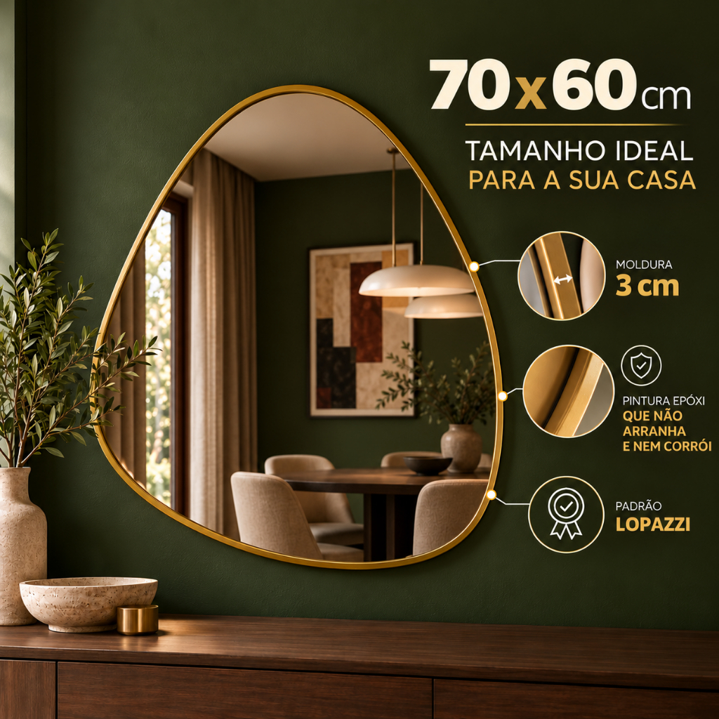 Espelho Lopazzi Orgânico 70x60cm Com Moldura Decorativo Quarto Banheiro Sala Hall Salão Pinterest · foto 2