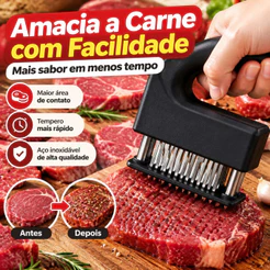 Batedor de Carne Manual Aço Inox 48 Agulhas Amaciador para Churrasco Fácil Limpeza
