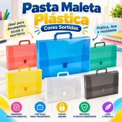 01 Maleta Polionda Pasta Com Alça Trava L4 Plástico Ofício Maleta PP 37X27X4CM Papelaria Escritório