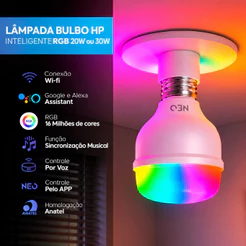 Lampada Led Smart Wifi 2.4GHz Bulbo Hp 20w 30w 2700K/6500K RGB 110v/220v Neo Avant