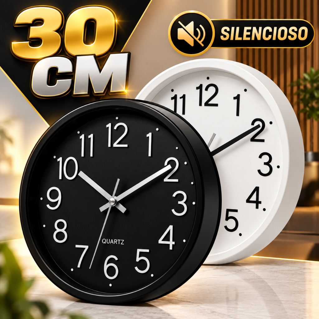 Relógio de Parede Silencioso Moderno 30cm Design Decorativo para Sala, Quarto e Cozinha