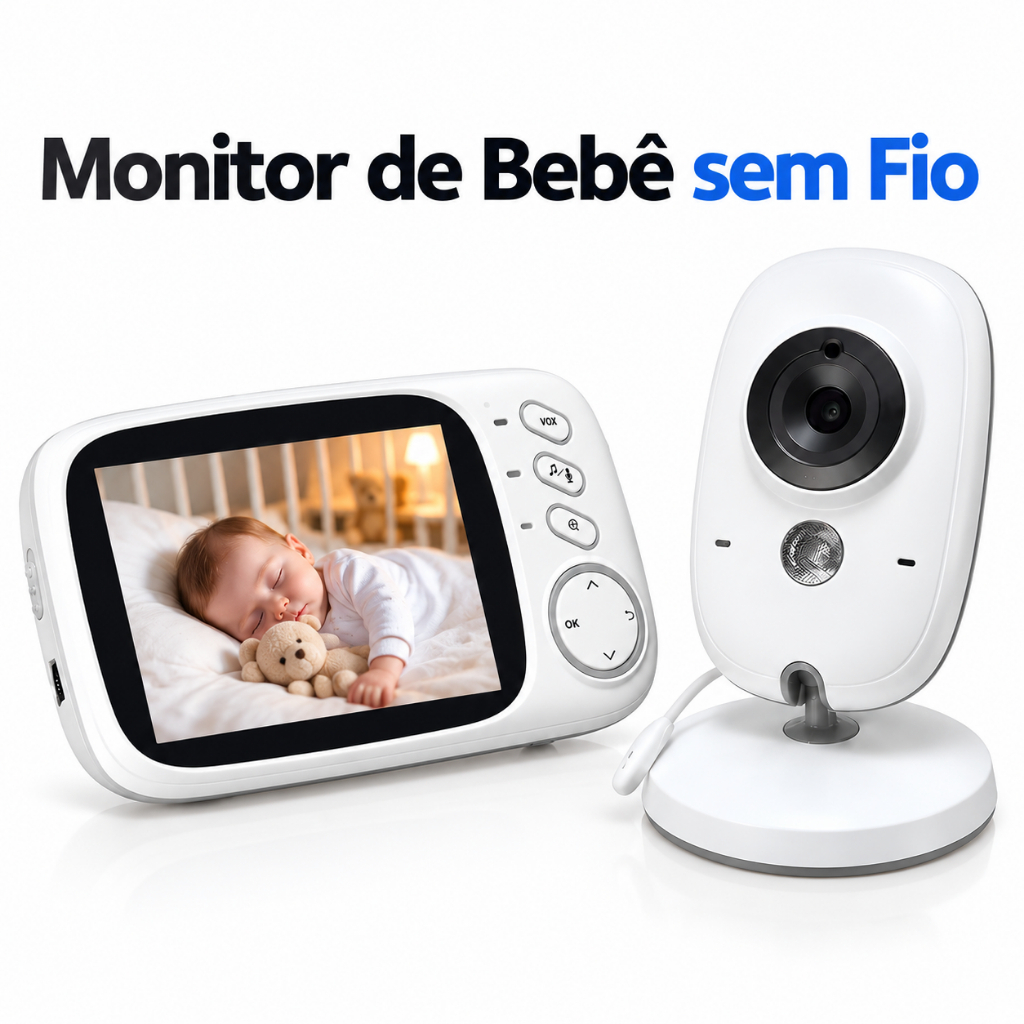 Babá Eletrônica Monitor de Bebê LCD Visão Noturna Áudio Bidirecional VOX Canções de Ninar 2.4GHz Câmera Segurança