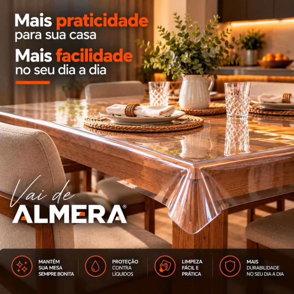 Toalha de Mesa Transparente 0.40mm Impermeável Plástico PVC Cristal Para Forro de Mesa - Vários Tamanhos