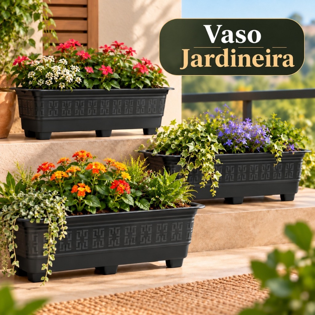 Vasos Jardineira Floreira Retangular 6L Para Jardim Horta Varanda Quintal Flor Tempero Jardinagem