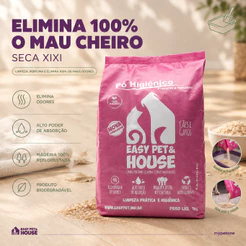 Pó Higiênico 1kg Floral Seca Xixi Eliminador de Odores Cães e Gatos EasyPet Limpeza Fácil Ação Bactericida