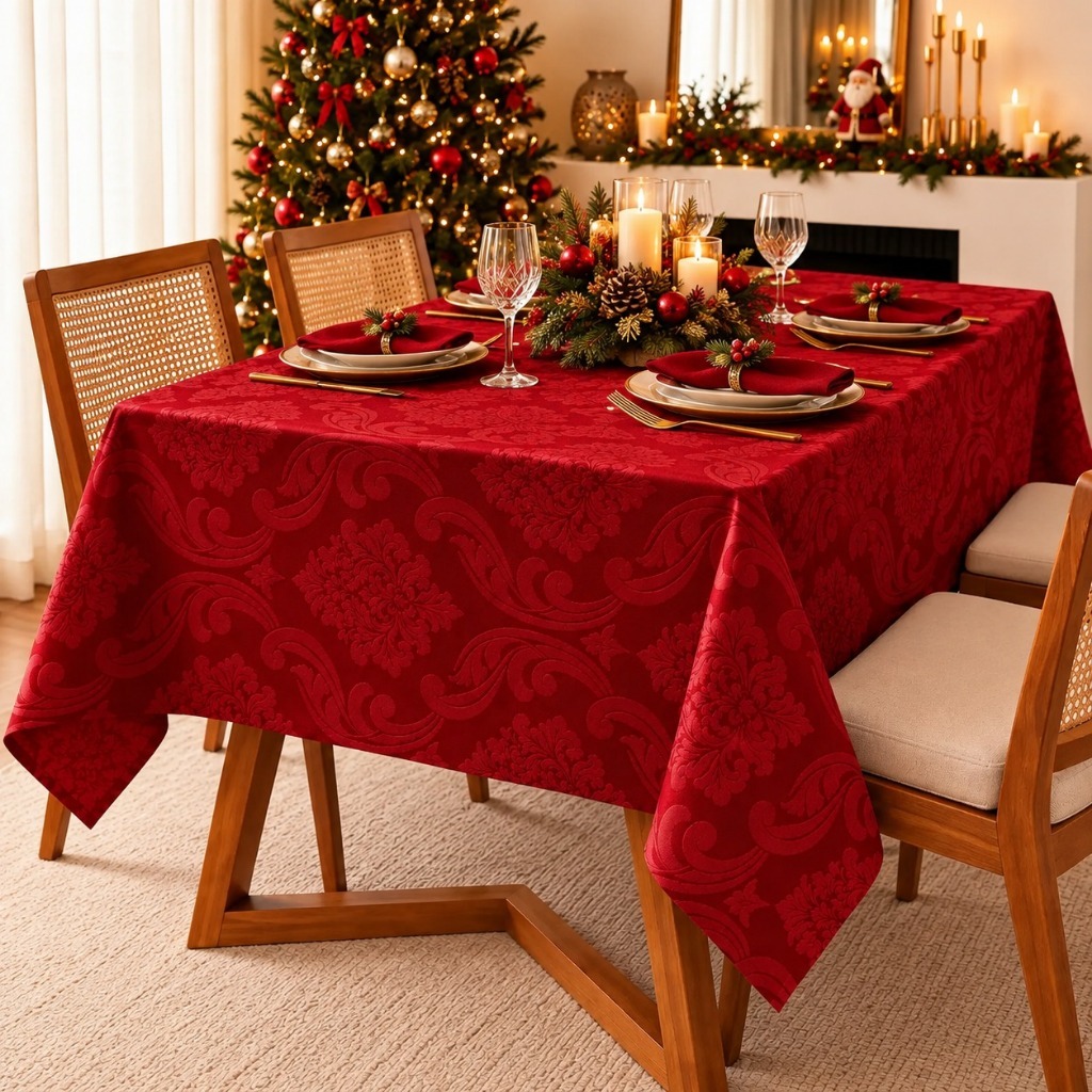 Toalha de Mesa Jacquard  Natal e Festas Grande 8 Lugares 2,70cm x 1,50cm Varias Cores