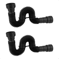 Kit 2 Sifões Sanfonados Flexíveis Ajustáveis 70cm Preto Fosco Para Pia Cozinha Banheiro Lavabo Lavatório Tanque