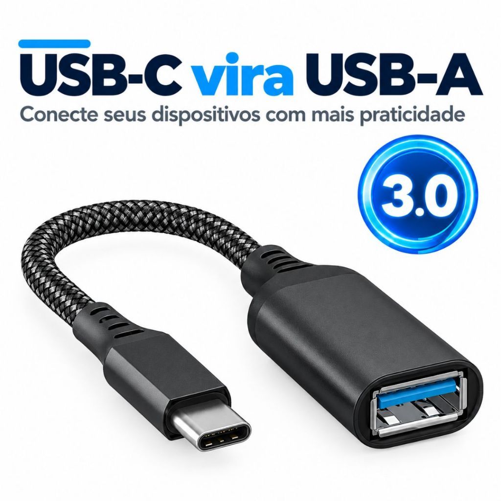 Cabo Adaptador OTG USB para Tipo C Mouse Teclado Pendrive 3.0
