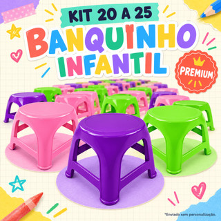 Banqueta Infantil Plástico Reforçado Banquinho Personalização Atacado Suporta 25kg Altura 18cm 9 Cores Criança