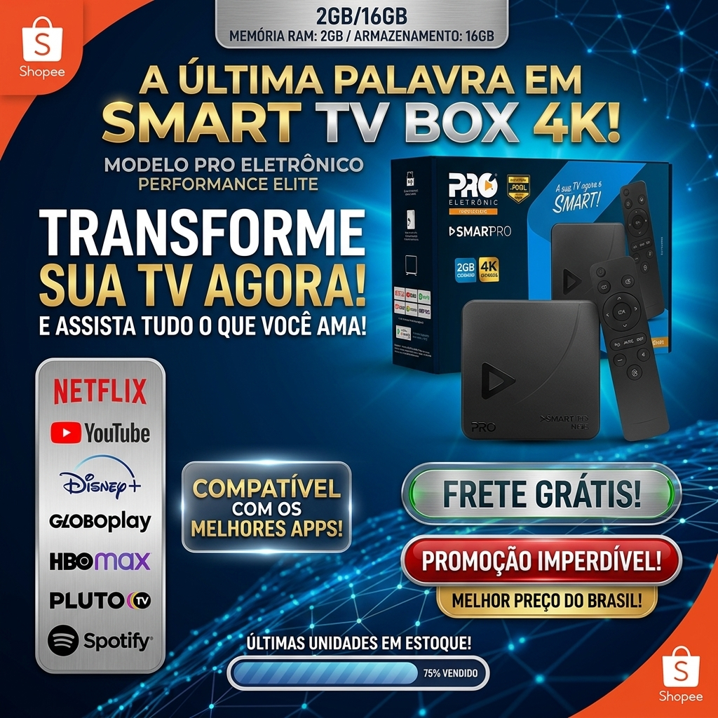 TV Box Proeletronic SmartPro PROSB-3000 4K, com Android 10 e 16GB