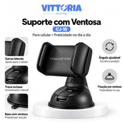 Suporte para Carro para Celular Gruda Painel e Para-brisa Suporte Celular Carro Ventosa Preto CJ-10