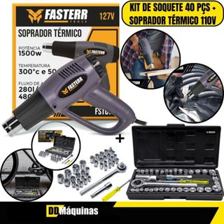 Kit Soprador Termico 1500W 110V FST078BR + Jogo De Soquete 40 Peças FST003 - Fasterr em Oferta na Shopee
