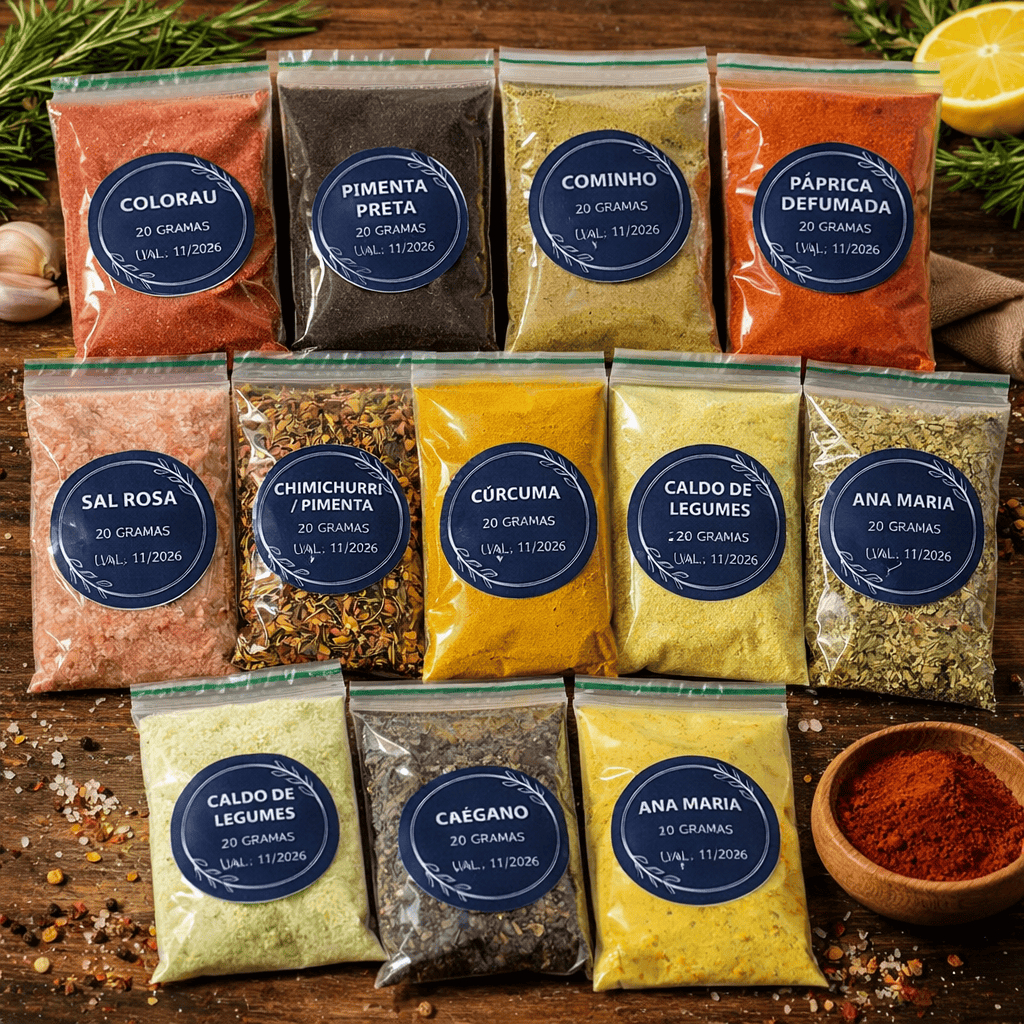 Kit 1 de Temperos Premium com 10 itens (sendo um total de 190 gramas)  e leva de Brinde 1 pacotinho de Sal Rosa em Oferta na Shopee