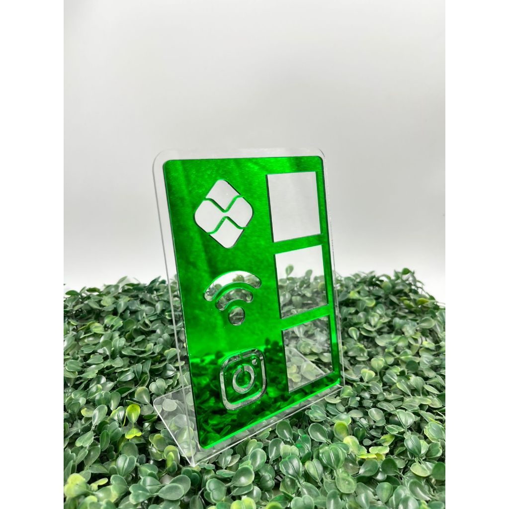 Placa Display Acrílico Mesa Balcão PIX WIFI Instagram Verde\Transparente.