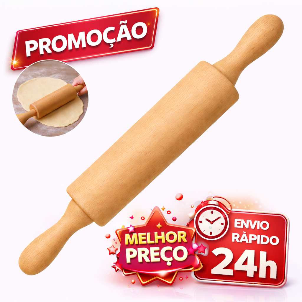 Rolo de Madeira para Massas Artesanais Pizza Macarrão e Panificação - ENVIO IMEDIATO em Oferta na Shopee