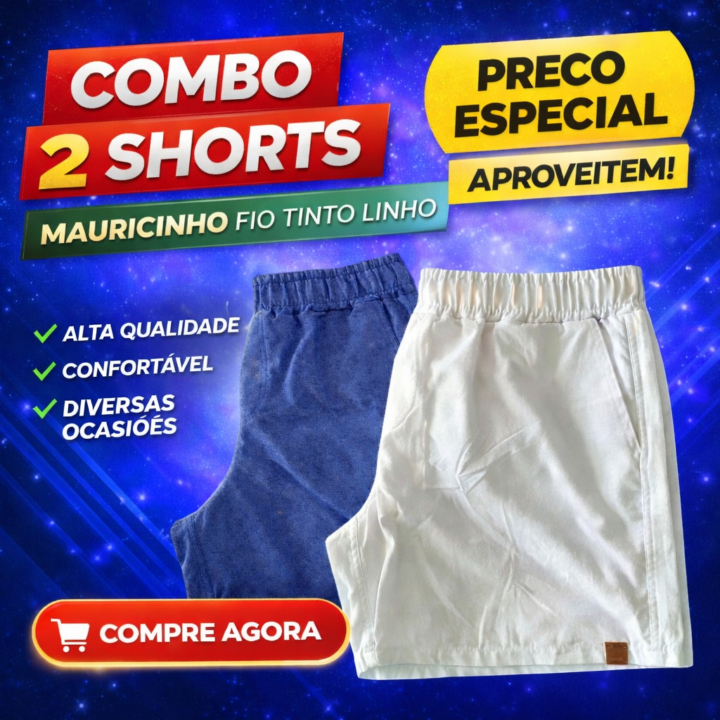 Kit 2 Shorts Mauricinho Fio Tinto Linho 3 Bolsos