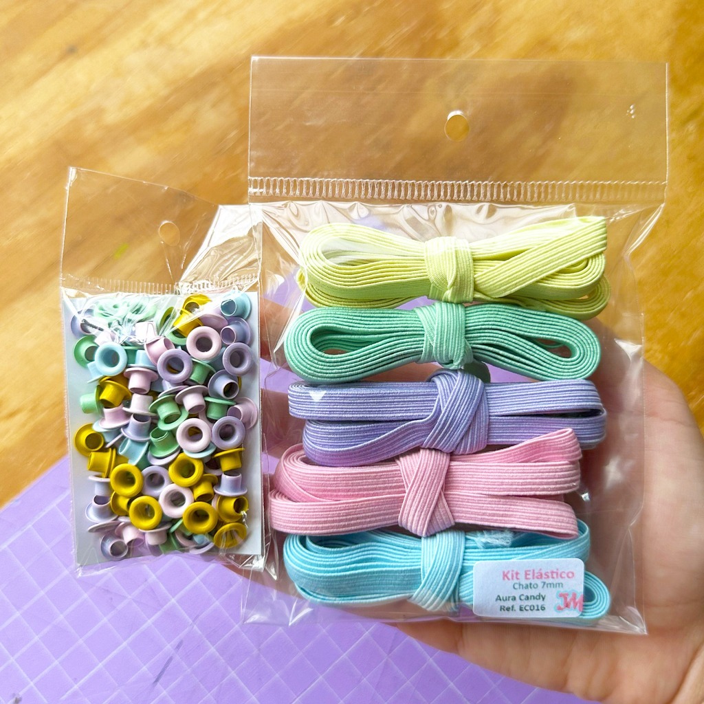 Combo Elástico Chato 7mm Aura 10m EC016 + 100 Ilhós Alumínio Nº54 Candy Colors Costura Artesanato Encadernação Agenda em Oferta na Shopee