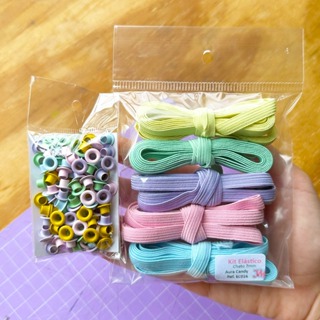 Combo Elástico Chato 7mm Aura 10m EC016 + 100 Ilhós Alumínio Nº54 Candy Colors Costura Artesanato Encadernação Agenda em Oferta na Shopee