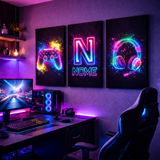 Quadro Decorativo Gamer Personalizado Com Nome Neon Kit 3 Peças Controle Jogos Quarto Decoração em Oferta na Shopee