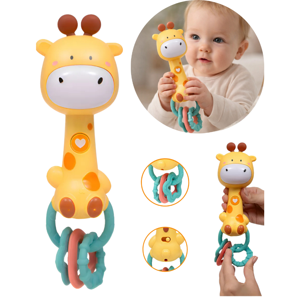 Brinquedo Bebê Chocalho Mordedor Musical Sensorial Interativo com Luz