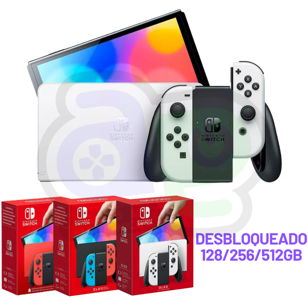 Nintendo Switch Oled Novo + Cartão com Jogos 128/256/512gb + Suporte Online + NF