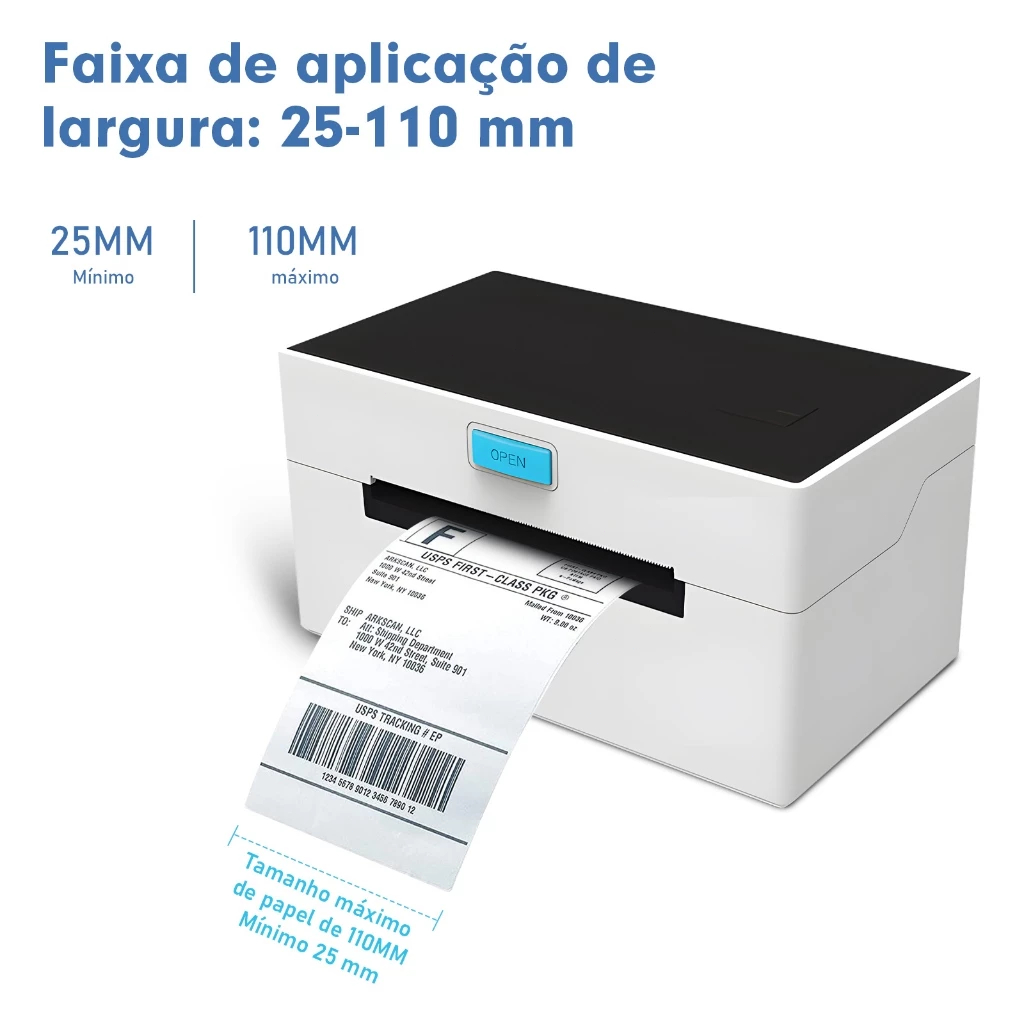 Impressora de etiquetas Impressora térmica Etiquetas de transporte Papel Bluetooth USB Sem Tinta Bivolt Envio 81X
