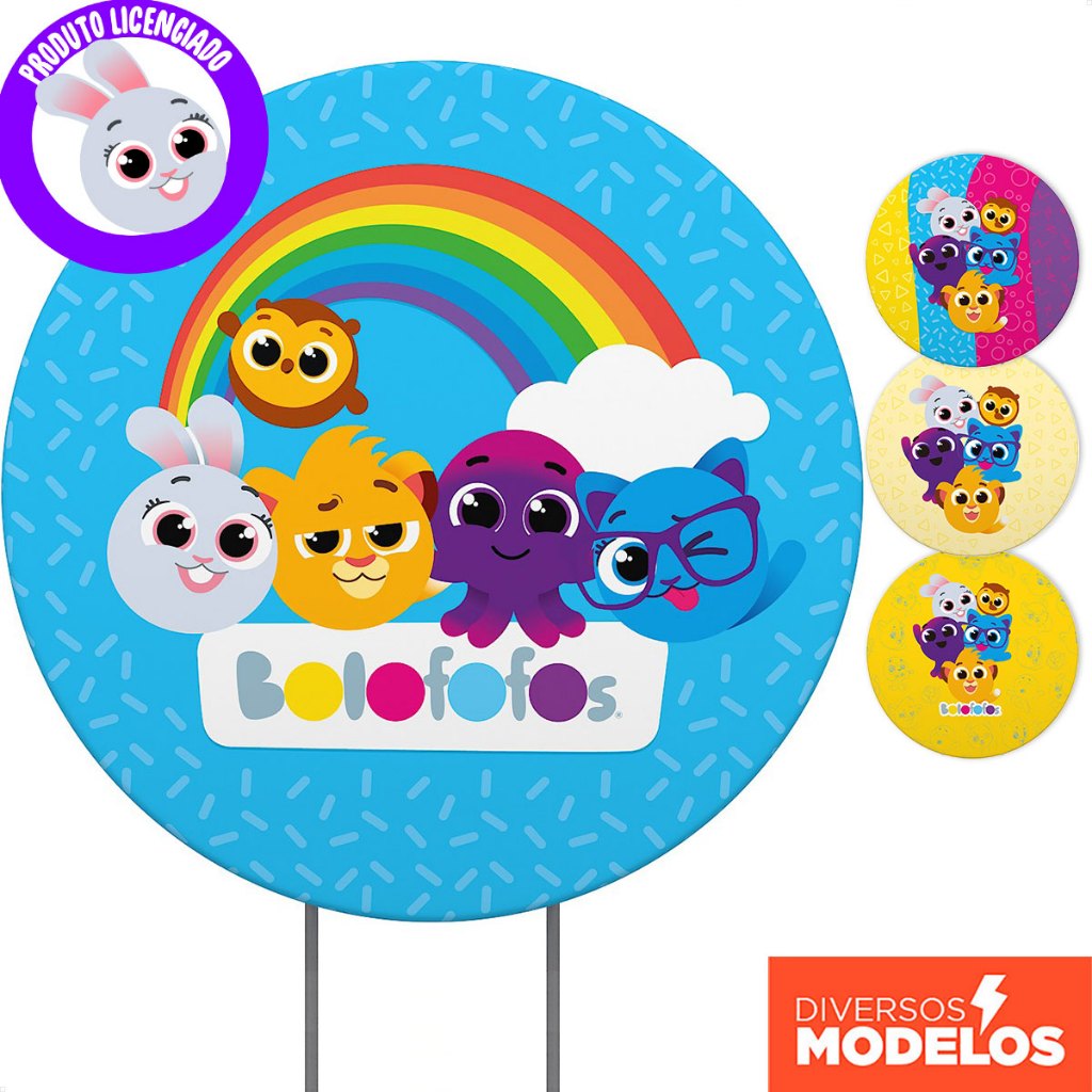 Painel Redondo 150x150 Decoração Aniversário Bolofofos Infantil Sublimado Em Tecido C/Elástico - Licenciado