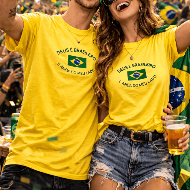 Conjunto Camiseta Kit Casal Brasil Copa Do Mundo Blusa Leve Confortável Brazil 100% Algodão em Oferta na Shopee