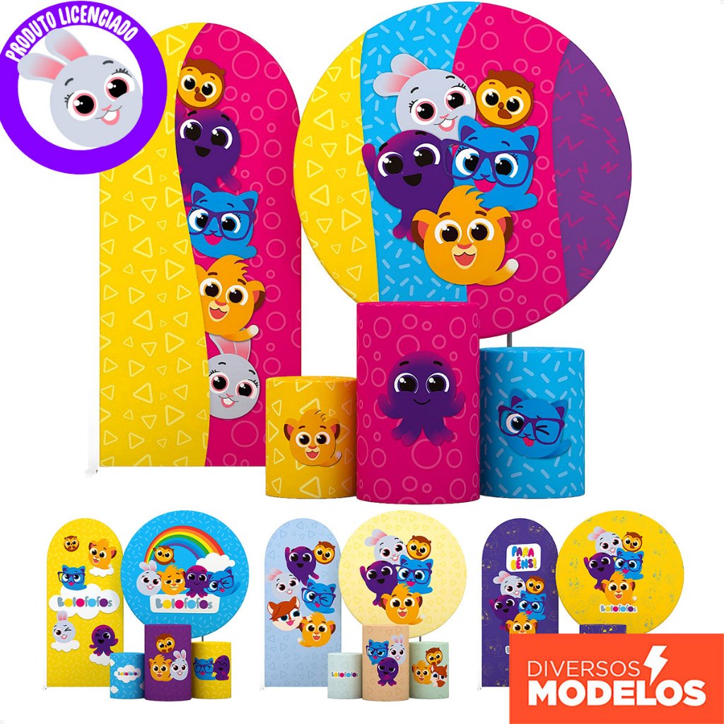 Kit Capa Cilindro e Painel Decoração Festa Bolofofos Aniversário Infantil Em Tecido Sublimado - Licenciado