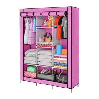 Guarda Roupa Dobrável Organizador De Roupas Portátil Multiuso Armário Organizador 3 Divisórias - Rosa em Oferta na Shopee