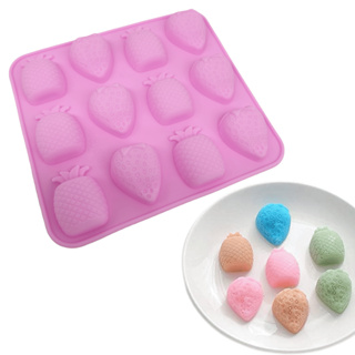 Molde de Silicone Frutas Abacaxi Morango De Chocolate Silicone 12 Cavidades Goma Forma Doce em Oferta na Shopee