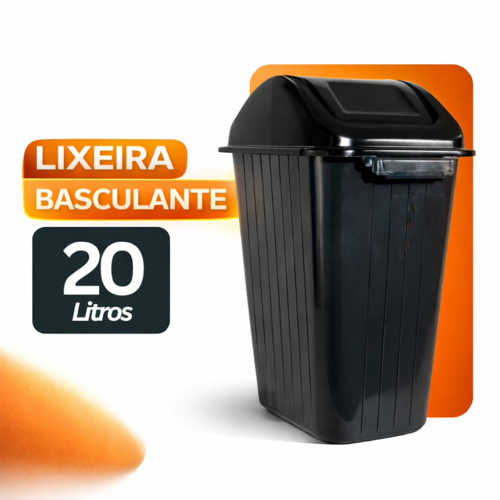 Cesto de Lixo Retangular Lixeira Basculante Plástico Com Tampa Vai e Vem 20 Litros Preto em Oferta na Shopee