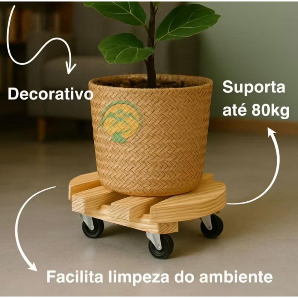 Suporte Para Vaso Carrinho De Plantas Com Rodinha Redondo Madeira Pinus Super Resistente