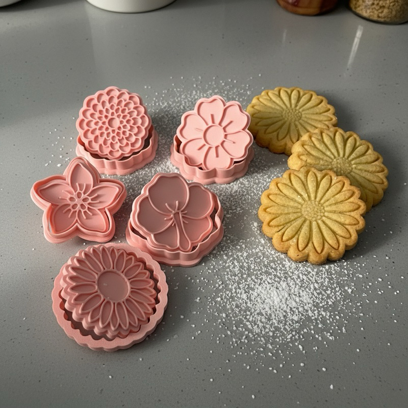 Kit 05 Cortadores de Biscoito Flores 3D – Modelos Delicados para Confeitaria