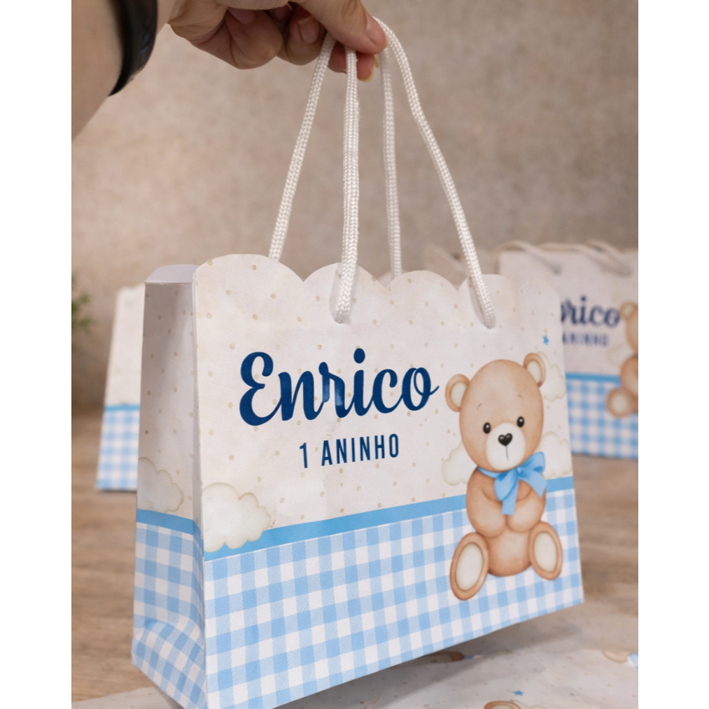 10 Sacolinhas Personalizadas lembrancinha festa infantil menino ursinho azul sacola lembrança aniversário urso