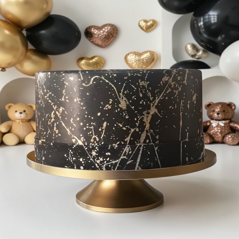Bolo Fake de EVA - Festas Aniversário preto c/ chapisco Ouro/Dourado (20x10)