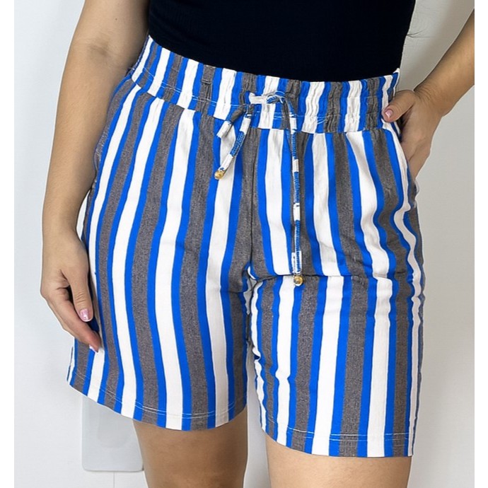 Bermuda Feminina em Liganet Listrada Casual Leve e Confortável | M ao G3 em Oferta na Shopee