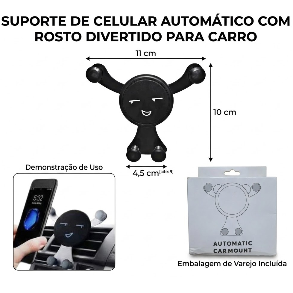 Suporte Veicular de Celular Tipo Sorriso para Saída de Ar – Ajustável com Clipe de Fixação 360° em Oferta na Shopee