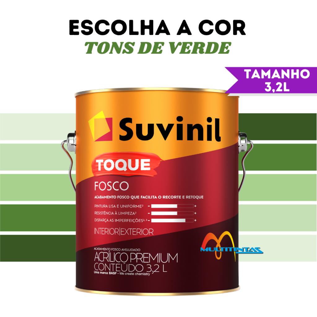 Tinta Acrílica Fosco 3,2l Tons De Verde Parede Toque Fosco Suvinil em Oferta na Shopee