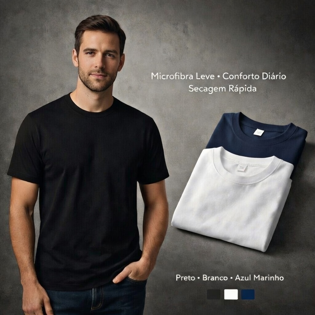 Camiseta Lisa Masculina Básica Tradicional Poliéster 3 Cores em Oferta na Shopee