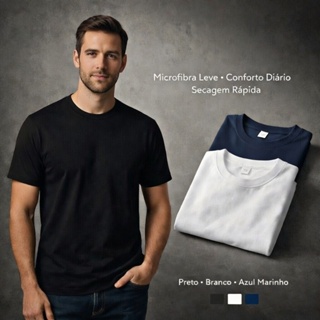 Camiseta Lisa Masculina Básica Tradicional Poliéster 3 Cores em Oferta na Shopee