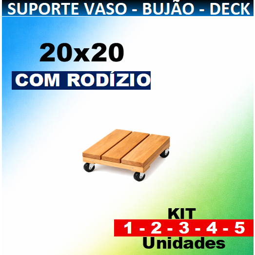 Suporte madeira 20x20cm para Vaso, Gás de Cozinha Bujão, Modular, Rodízio Kit com 1,2,3,4,5 Unidades