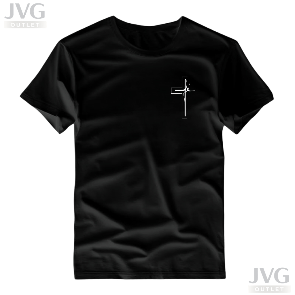 Camisa estampada Fé no peito Camiseta Preta Básica 100% Algodão Confortável Casual Premium Estilo Moderno