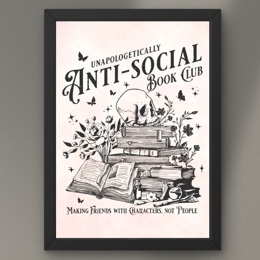 Quadro Placa Decorativo Personalizado Anti-Social Book Club Leitura Livros Books Not Peoples