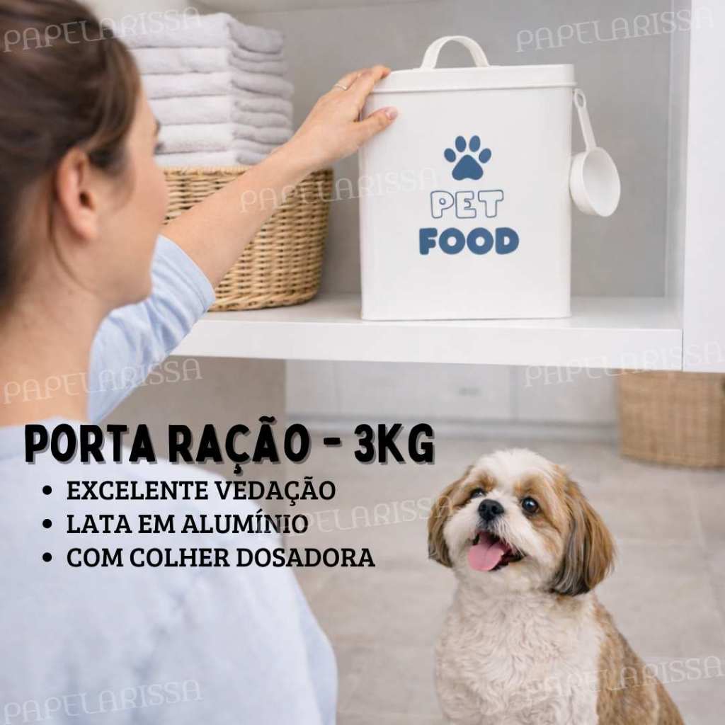 Pote Armazenar Raçao até 3kg em Aluminio com Colher Dosadora Tampa com bom Fechamento Bonito Elegante em Oferta na Shopee