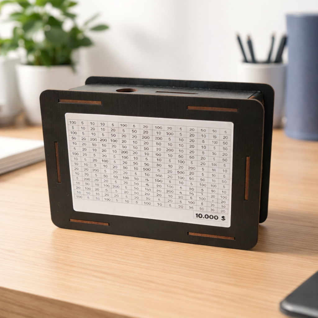 Cofre Caixa de Dinheiro WoodBox Desafio Japonês 10mil Poupança de Dinheiro MDF Preto em Oferta na Shopee