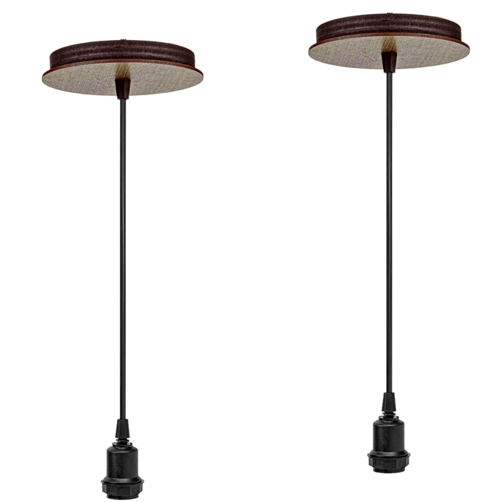 2 Fio Bivolt 1 Metro Para Pendente De Lustre Cúpula Kit Fiação Soquete E-27 Led Base Madeira MDF