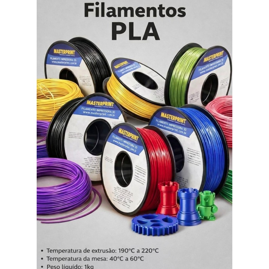 Filamento PLA 3D 1.75mm 1KG para Impressora 3D Masterprint em Oferta na Shopee