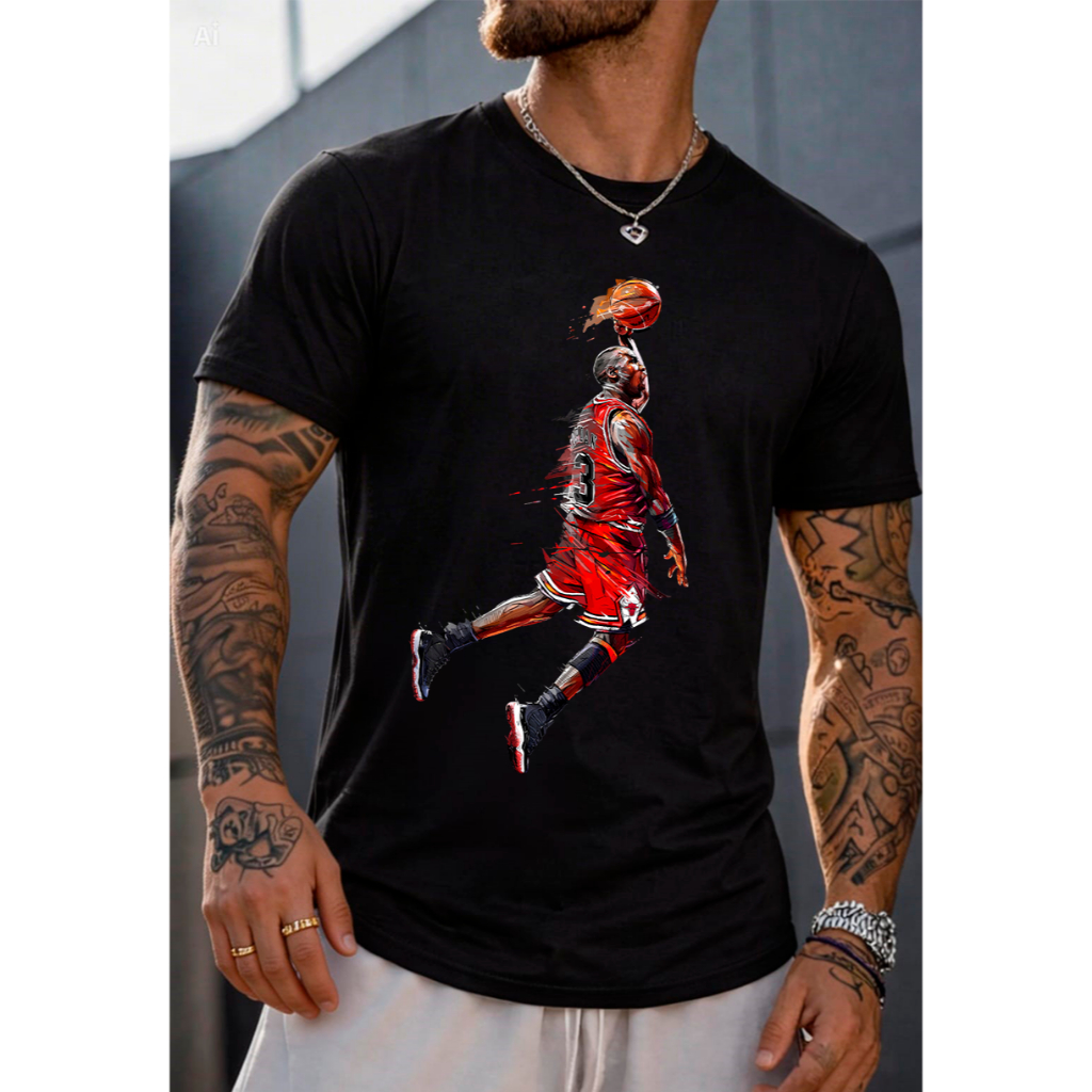 Camiseta Básica Basquete Estampada 100% Algodão Confortável Esportiva Casual Unissex Premium Streetwear Macia Uso Diário