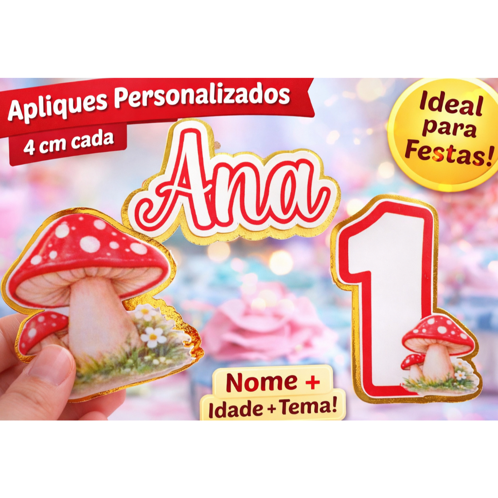 Kits Apliques 3D Personalizados 4cm com Nome e Idade | Para Tubete, Caixa Acrílica e Lembrancinhas